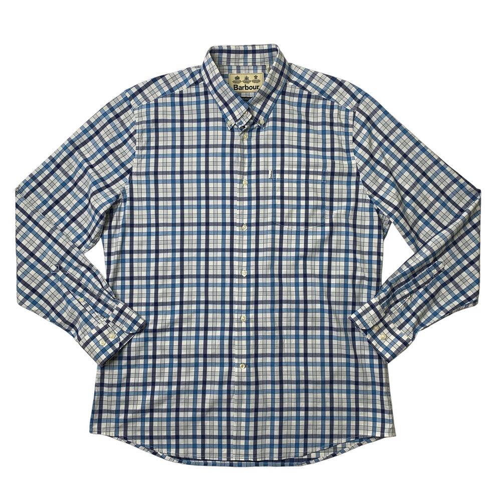 Barbour Shirt Mens XL White Alegria Plaid Fell Performance Tailored Fit Stretch